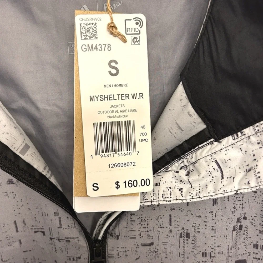 New W/Tags‎ Adidas My Shelter W.R. Mens Outdoor Jacket Black/Halo Packable Sz. S